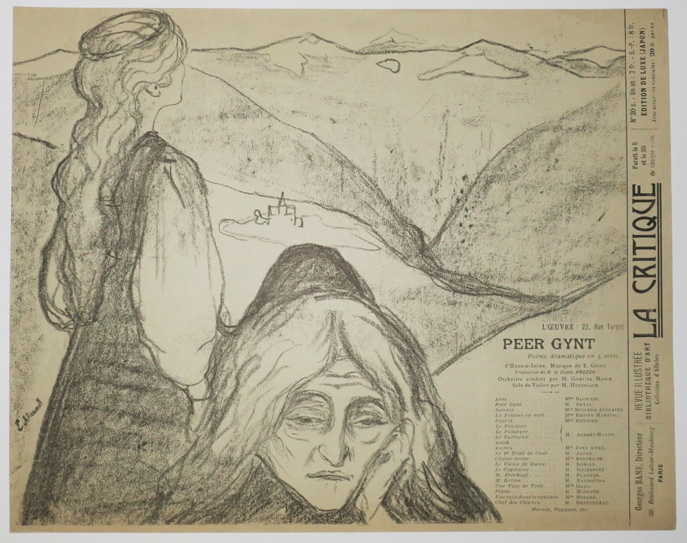 Peer Gynt (Poème dramatique en cinq actes d'Enrik Ibsen). Programme pour le théâtre de l'Œuvre.