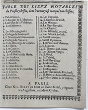 Charger l'image dans la galerie, Grande vue panoramique de Paris sous Louis XIV, Prise de Ménilmontant.  « Lutetiae, vulgo Paris, Urbis Galliarum primariae, non Europae solius, sed orbis. Totius celeberrimae prospectus, N. BEREY ex. ». Dédiés à Messieurs les Prévosts des Marchands et Echevins de la Ville de Paris, par leur très humble serviteur N. (Nicolas) Berey.