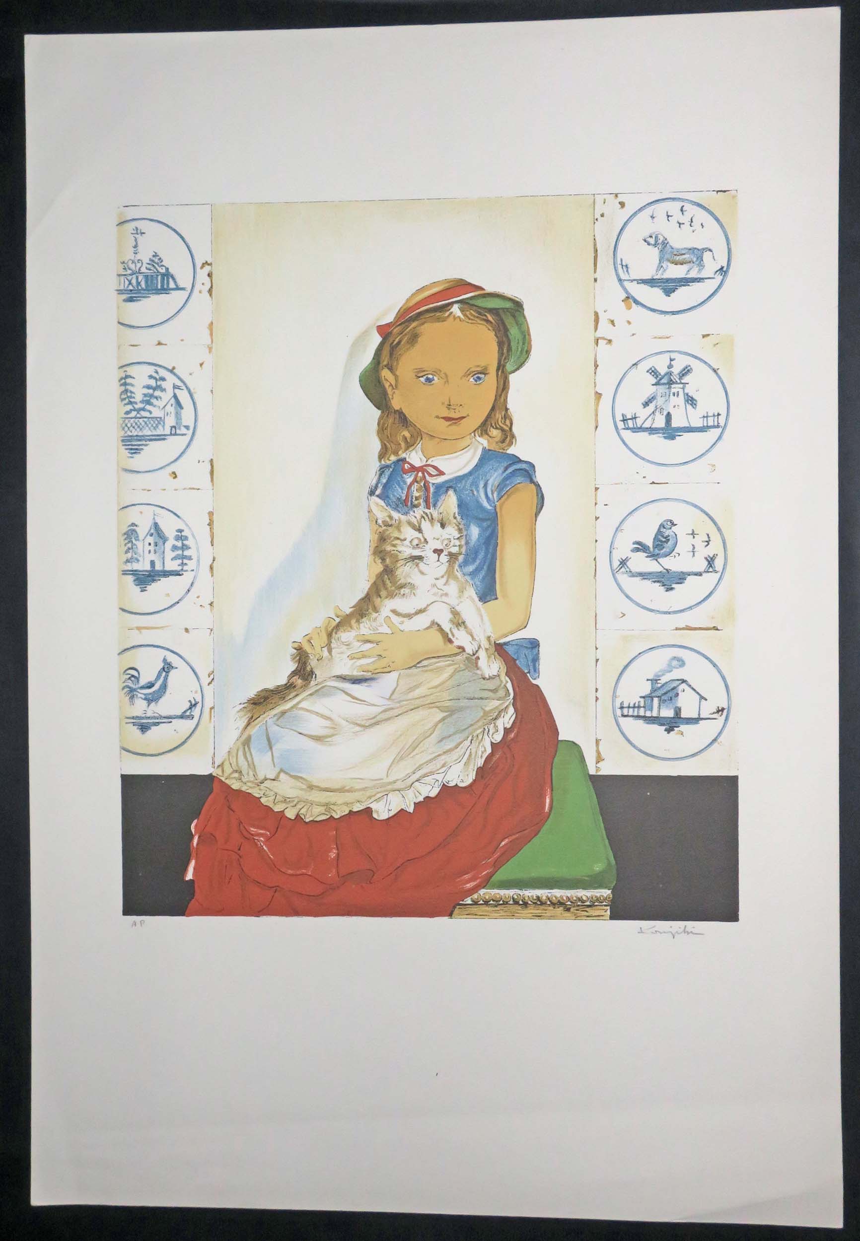 Jeune fille assise avec un chat.