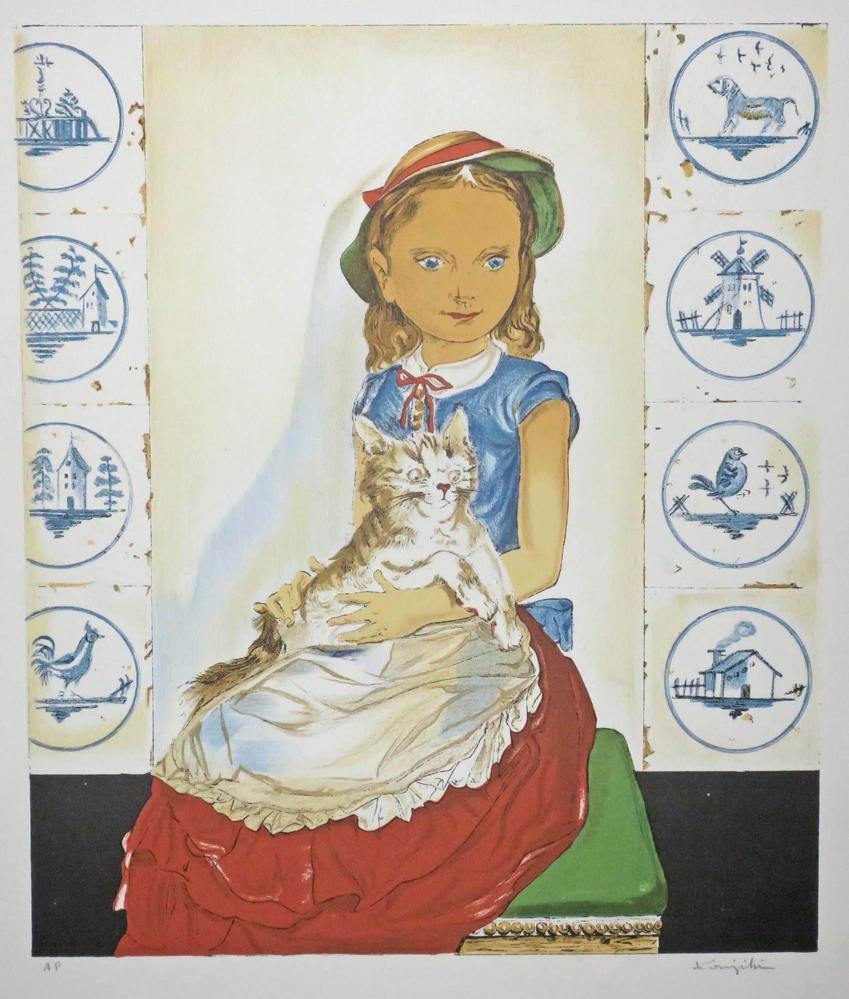 Jeune fille assise avec un chat.