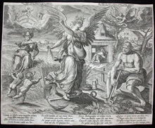 Charger l'image dans la galerie, Les quatre ennemis de la justice et des vertus théologiques (L'Espoir, La Charité, La Foi avec un homme pieux qui a renoncé aux richesses du monde, tandis que la mort menace un ava