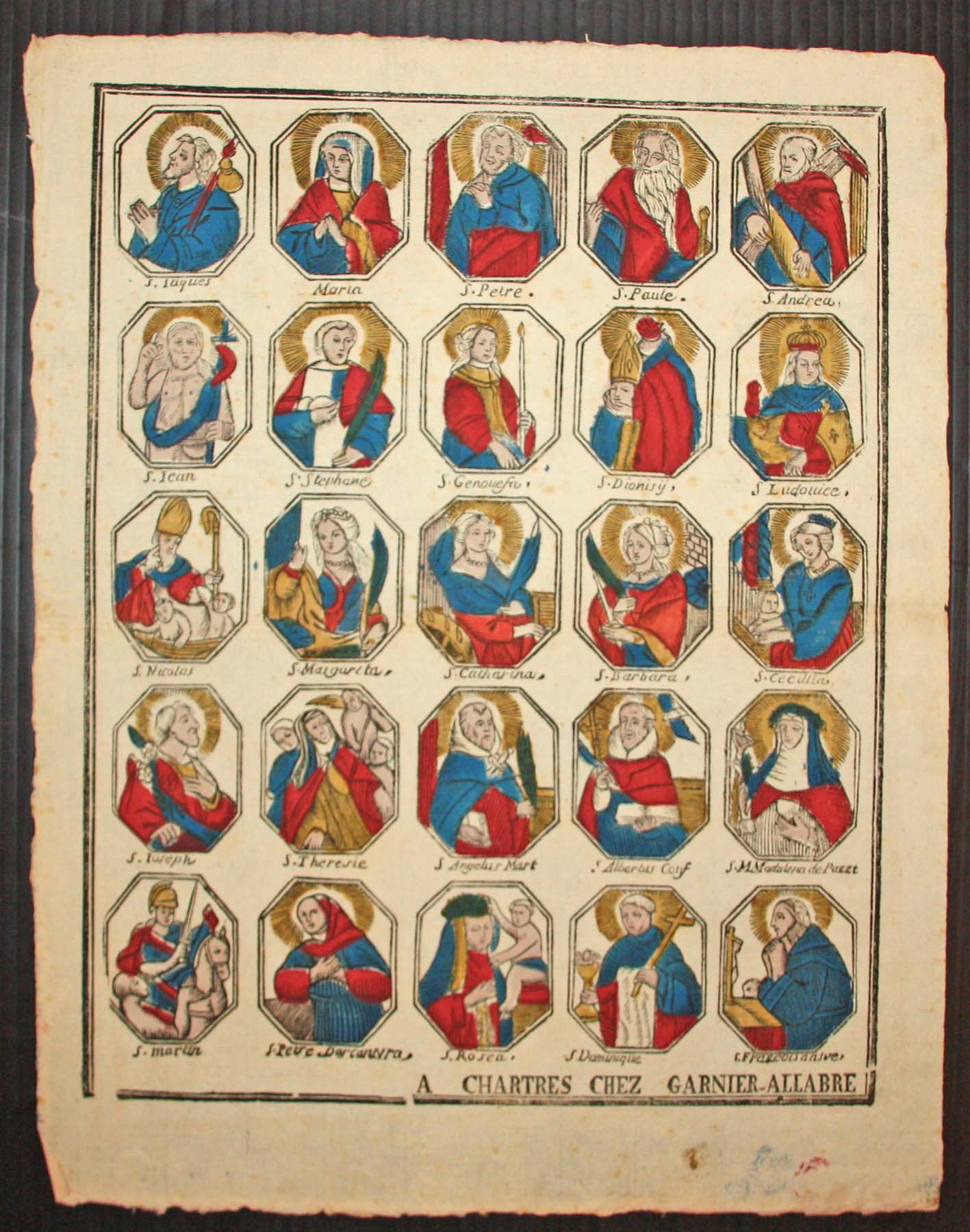 Page de 25 figures de Saints et de Saintes, dans des octogones.
