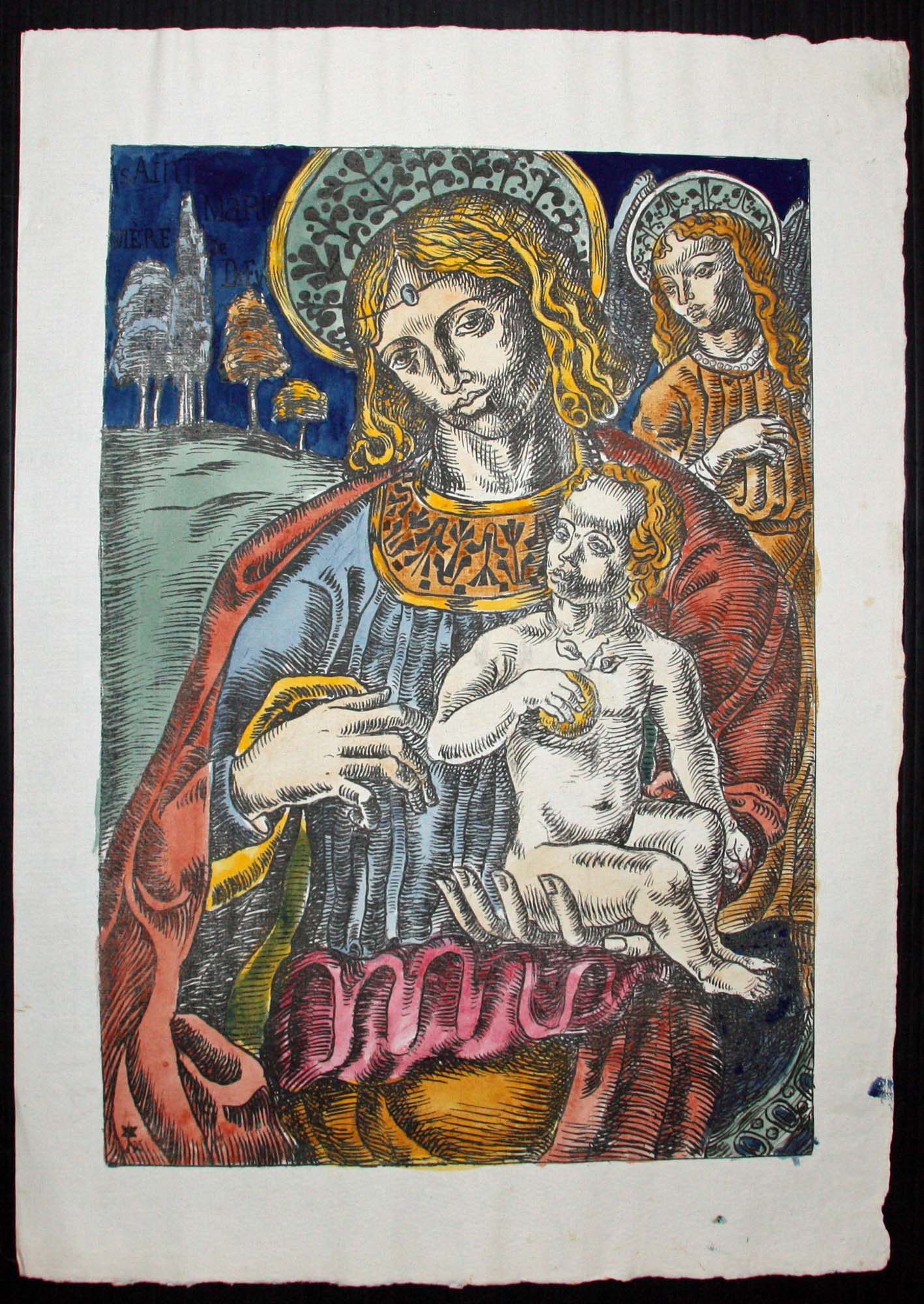 Sainte Marie Mère de Dieu : La Vierge et l'ange nimbés.