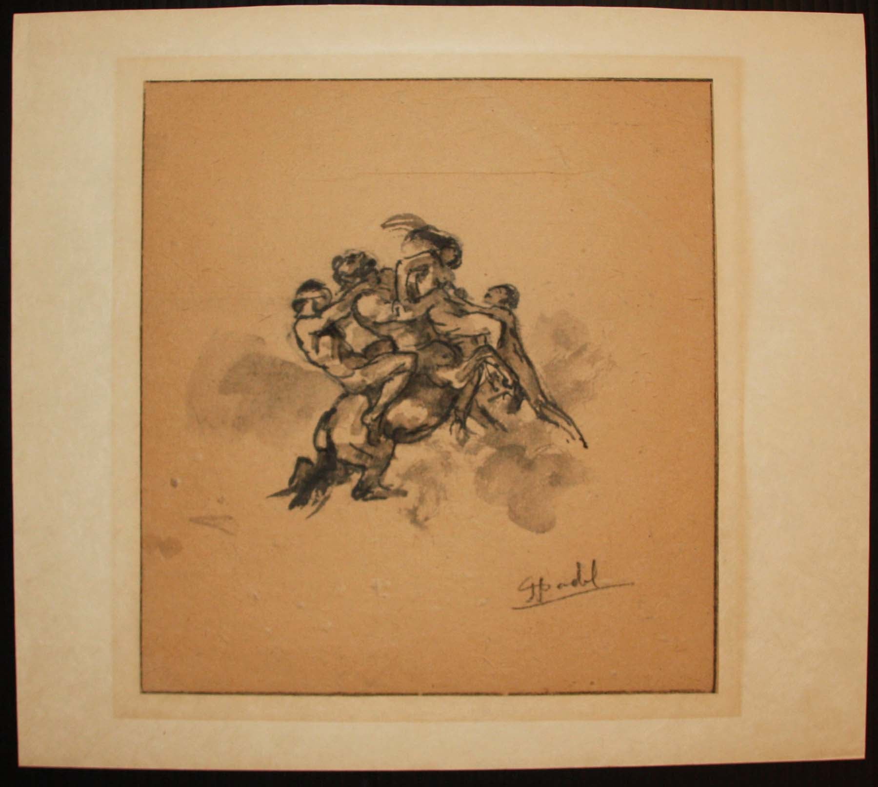 [Centaure et trois personnages