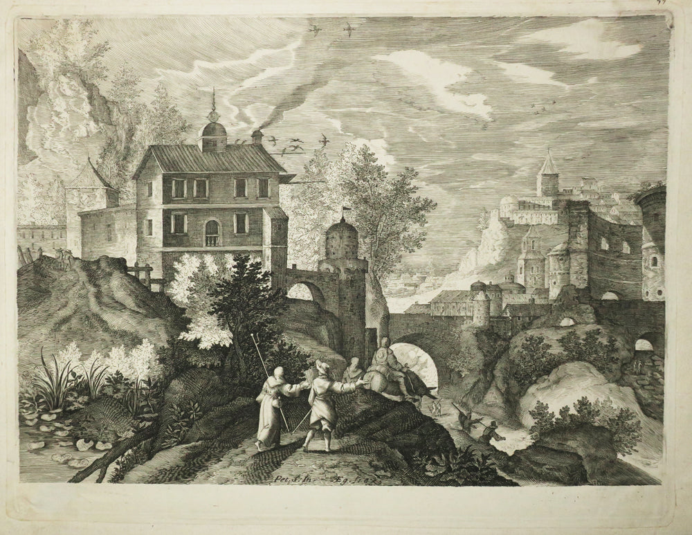 Paysage avec un pont en pierre.