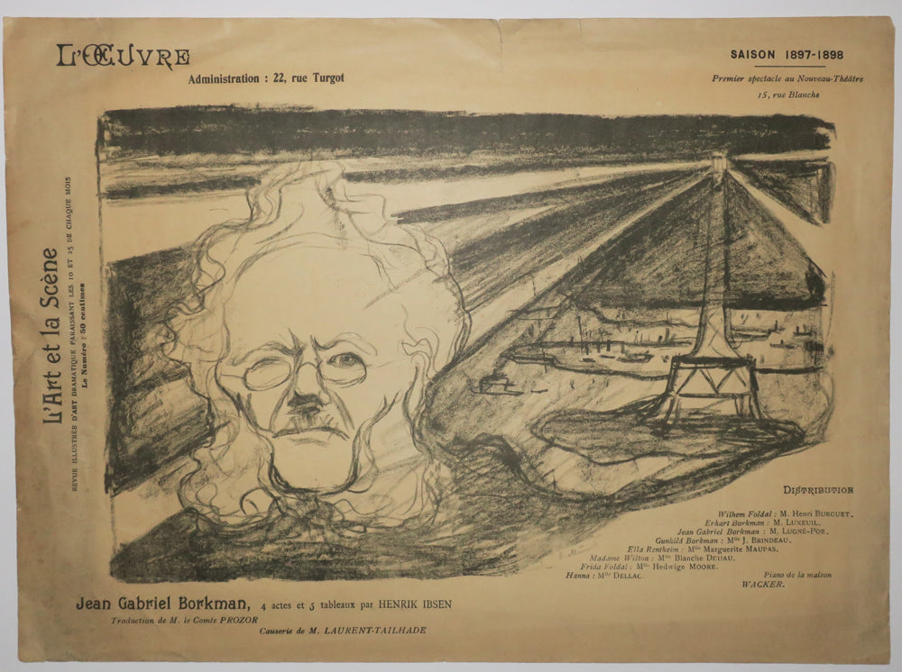 Jean Gabriel Borkman (4 actes et 5 tableaux par Henrik Ibsen). Programme pour le Théâtre de l'Œuvre.
