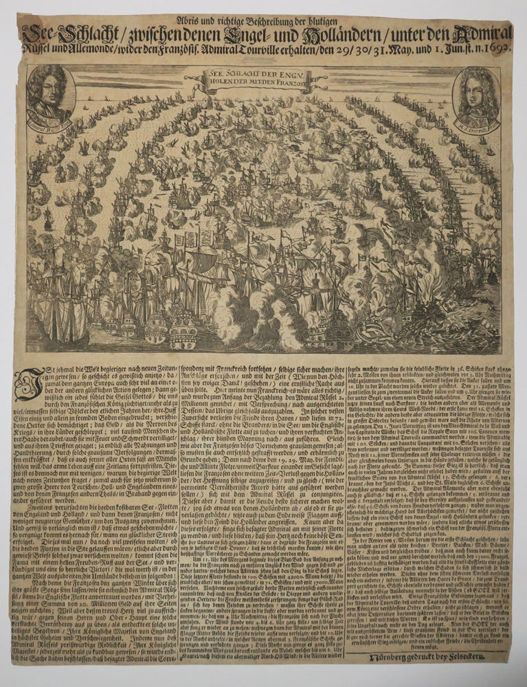 Bataille navale à Barfleur entre les français (Amiral Tourville) et les flottes anglo-hollandaises entre le 29 mai et le 1er juin 1692.