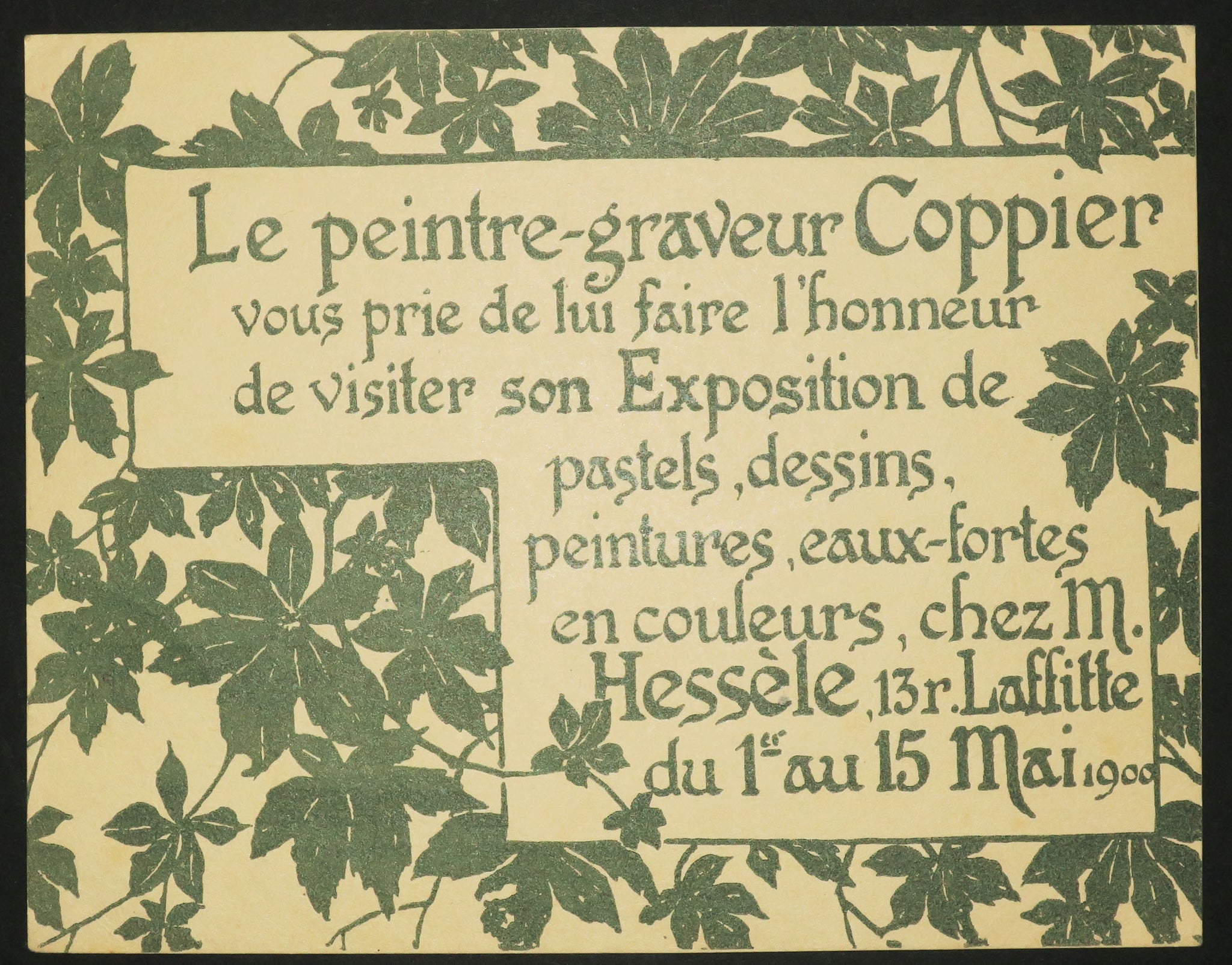 Cartons d'invitation pour Expositions chez M. Charles Hessèle, 13 rue Laffitte, à Paris. 1898-