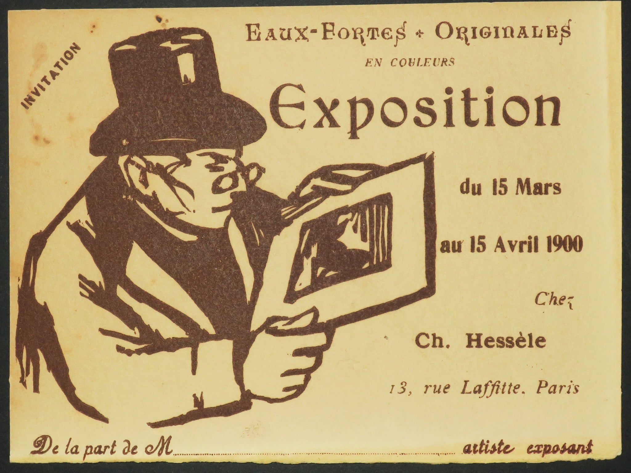 Cartons d'invitation pour Expositions chez M. Charles Hessèle, 13 rue Laffitte, à Paris. 1898-