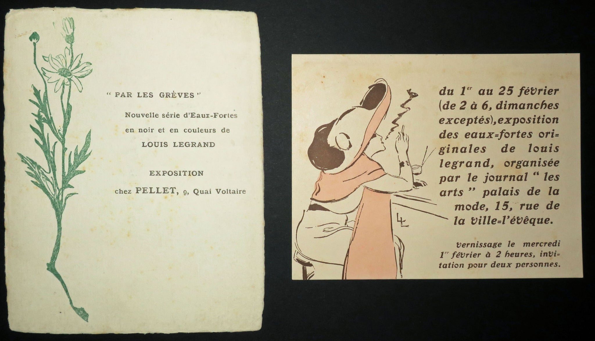 Cartons d'invitation pour 2 Expositions de Louis Legrand:
