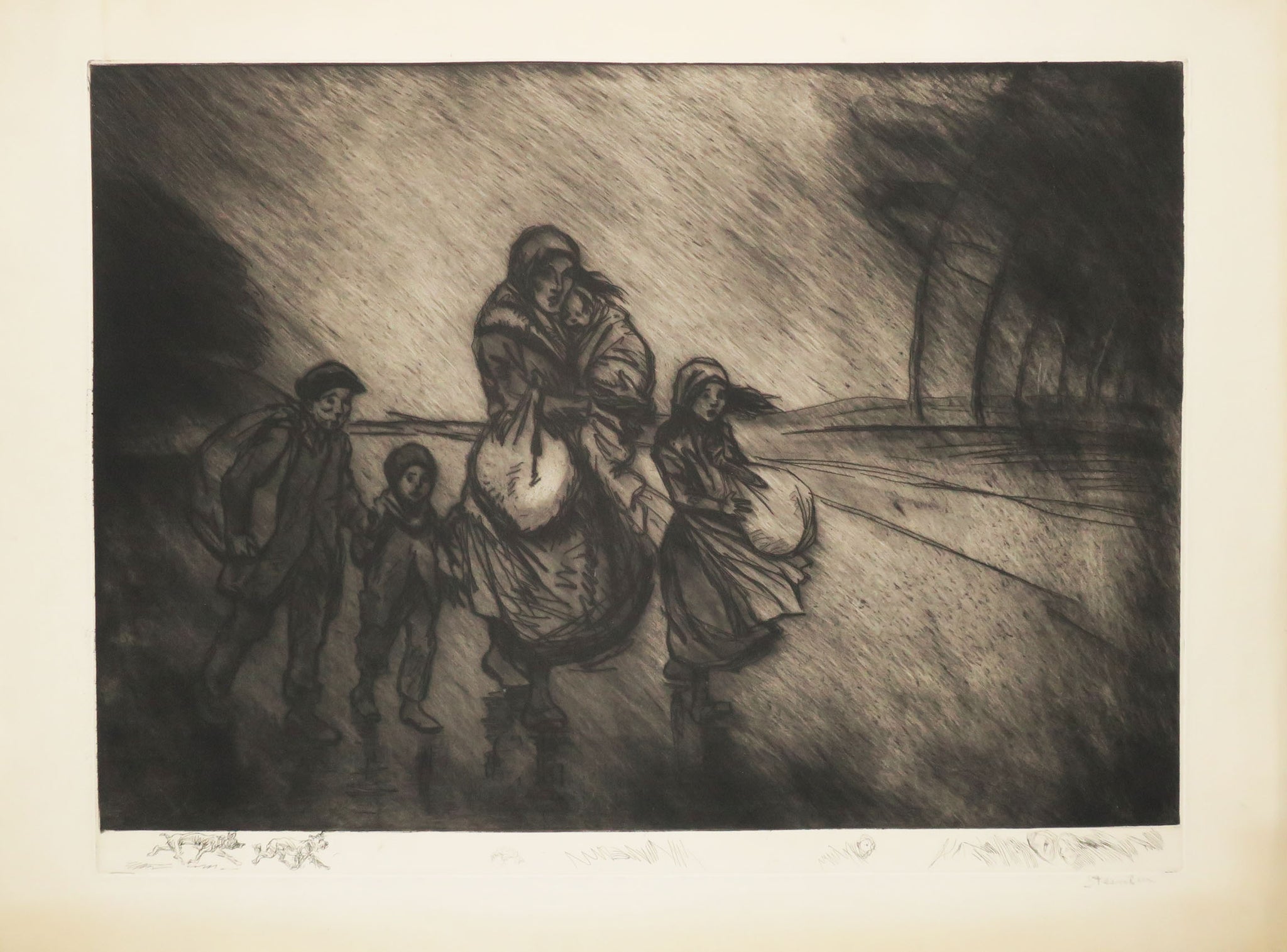 Sous la pluie: Mère et enfants en exil.