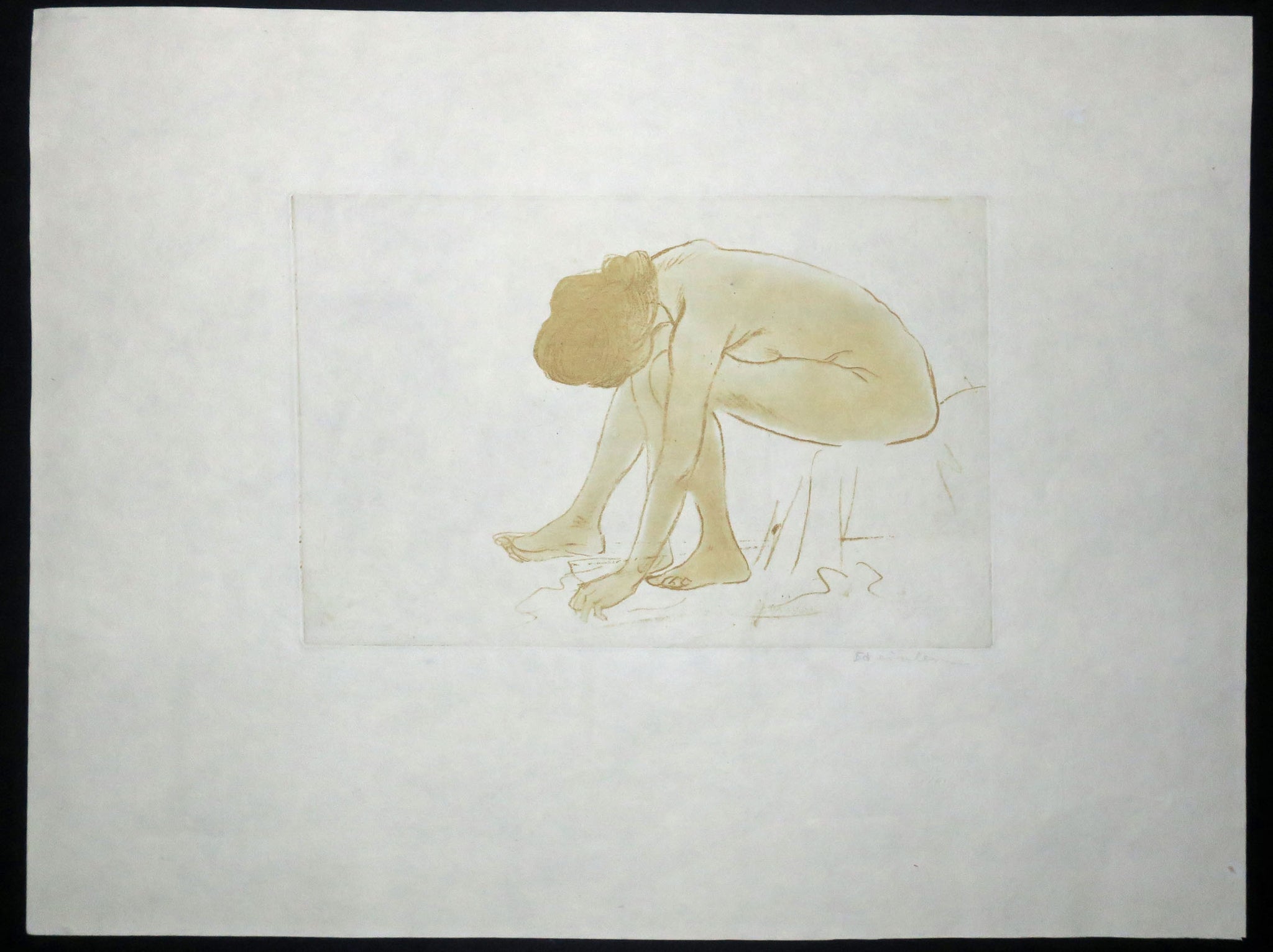 Femme assise s'essuyant les pieds (3ème petit croquis de nu), ou Croquis de nu femme assise.