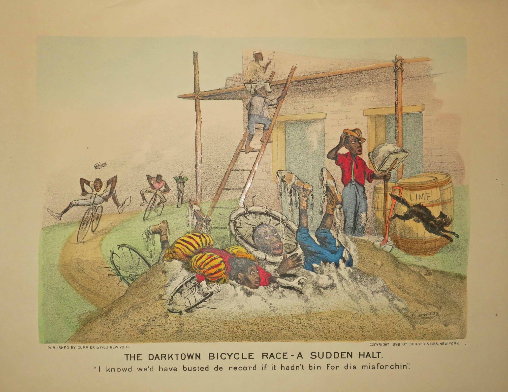 The darktown bicycle race - A sudden halt.