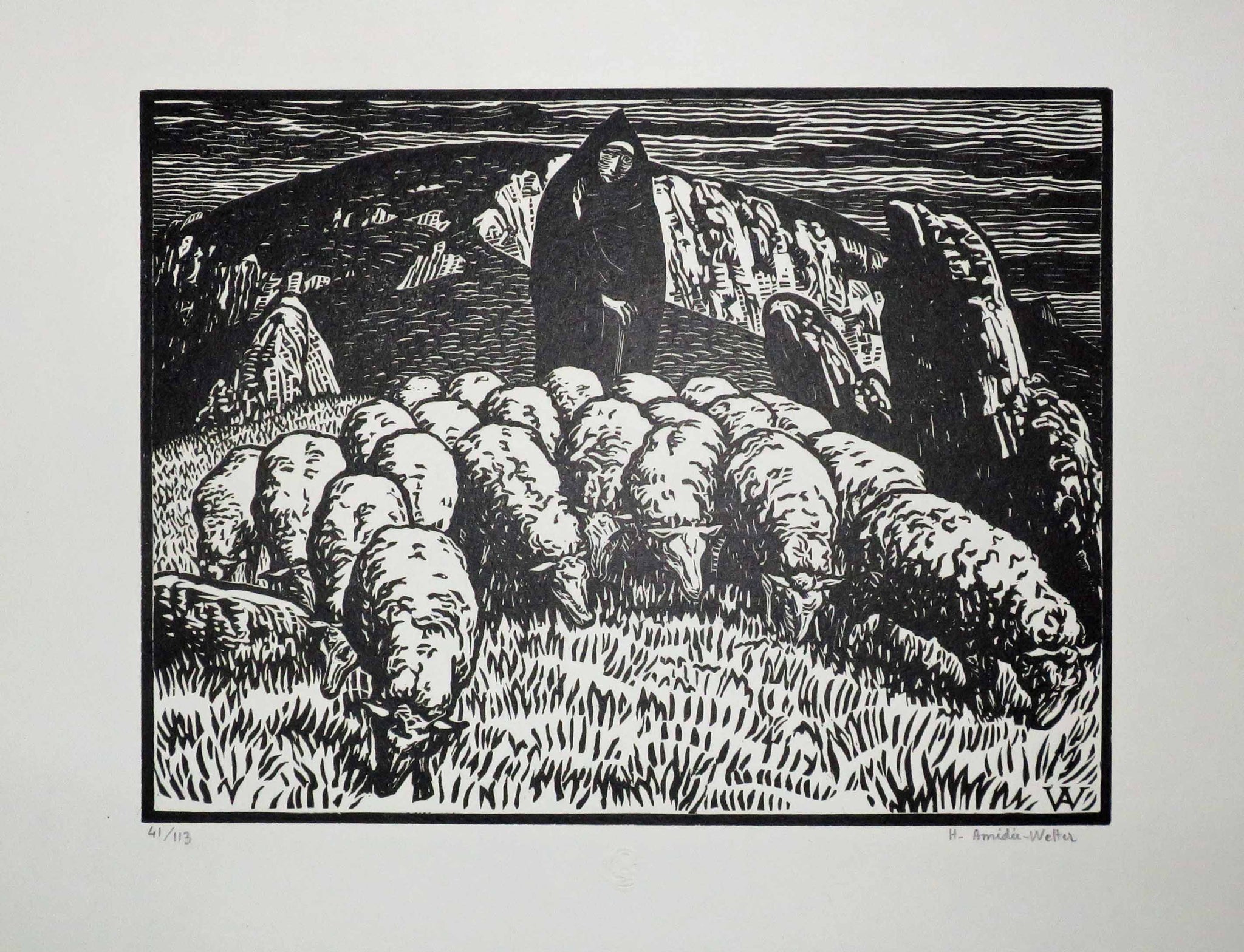 Un soir dans la Creuse (Bergère et son troupon de moutons).