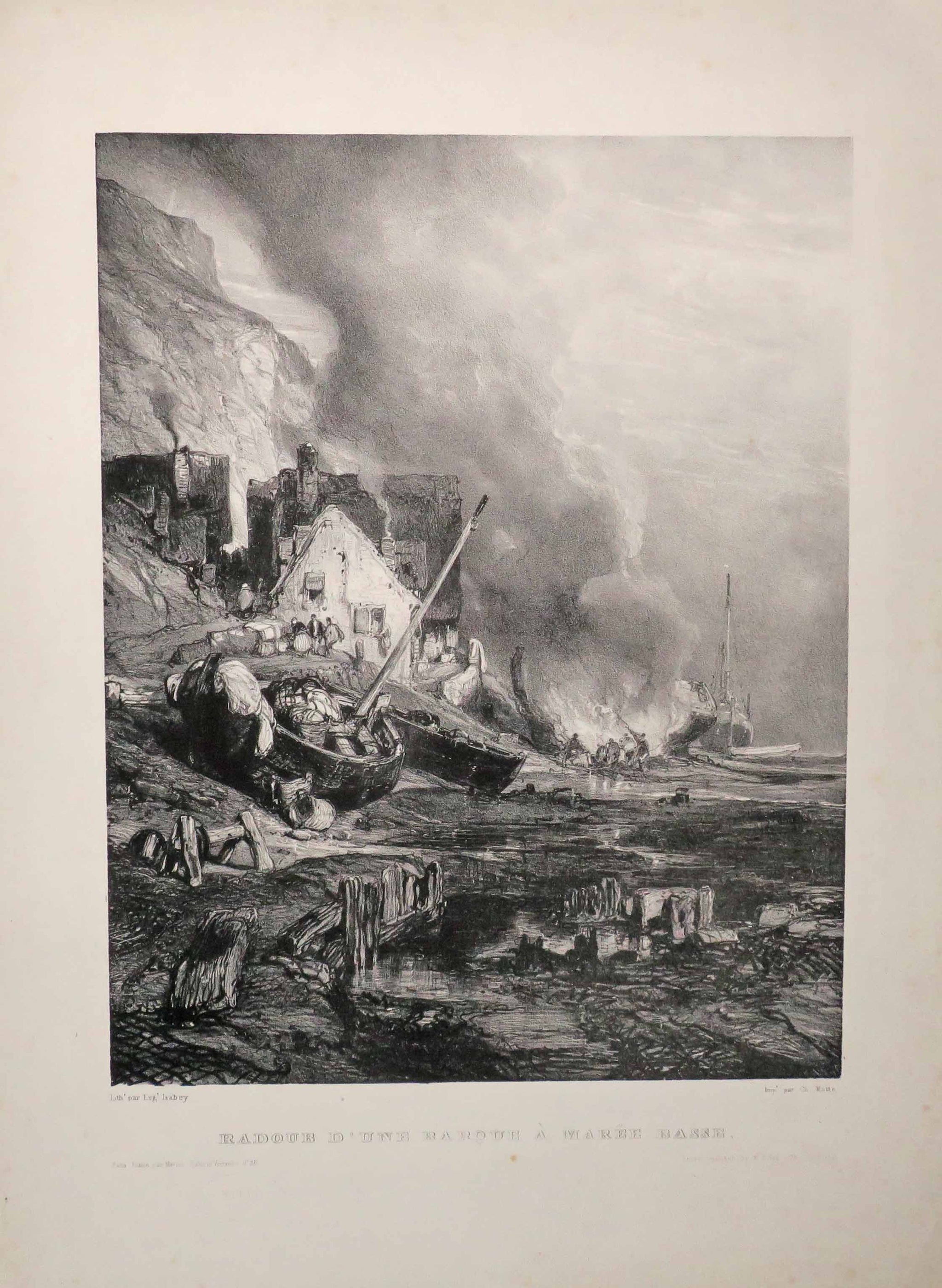 Radoub d'une barque à marée basse.