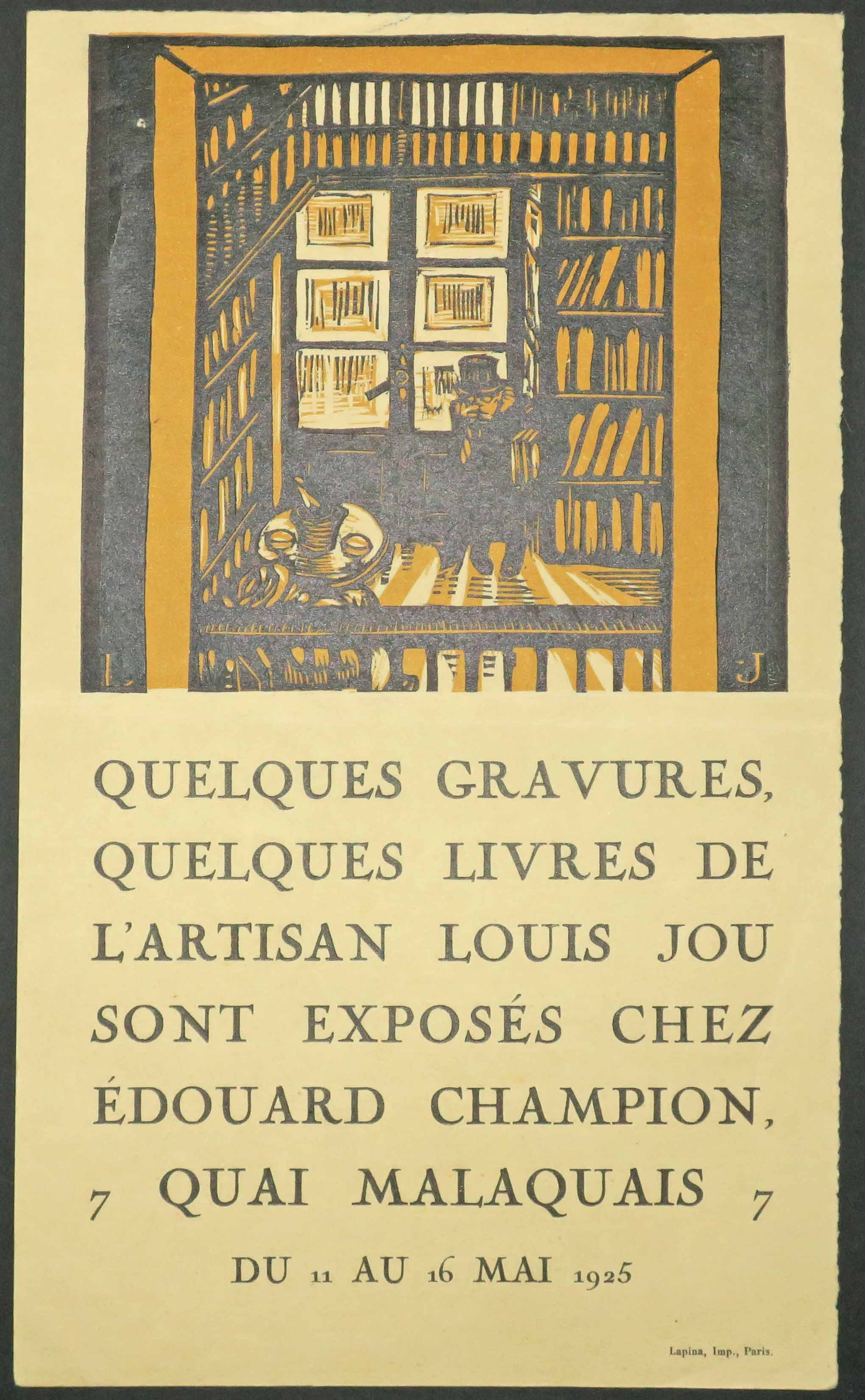 Invitation pour l'Exposition de Louis Jou chez Edouard Champion, 7 Quai Malaquais, du 11 au 16 mai 1925.