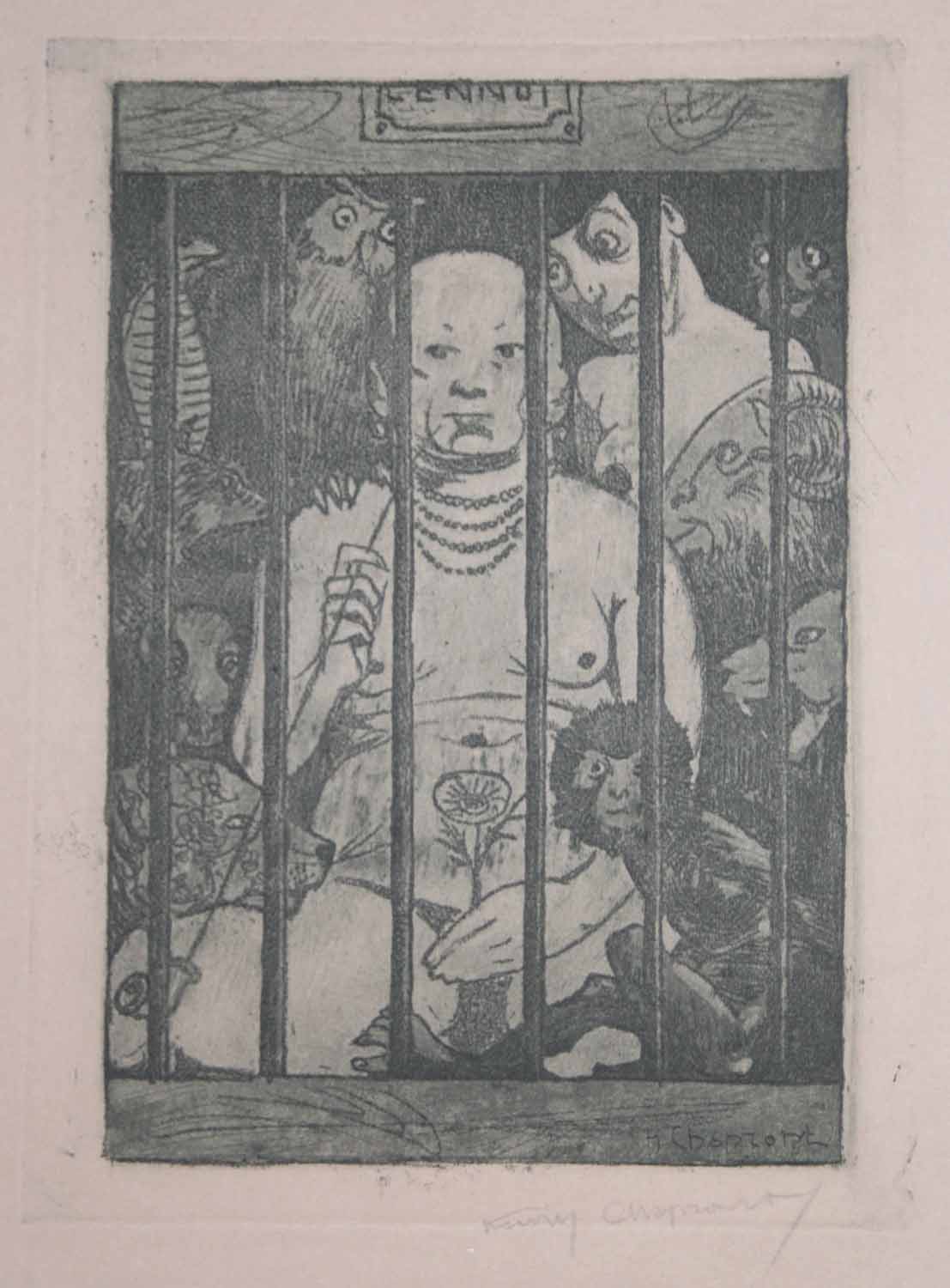 Préface. (Homme en cage entouré d'animaux).