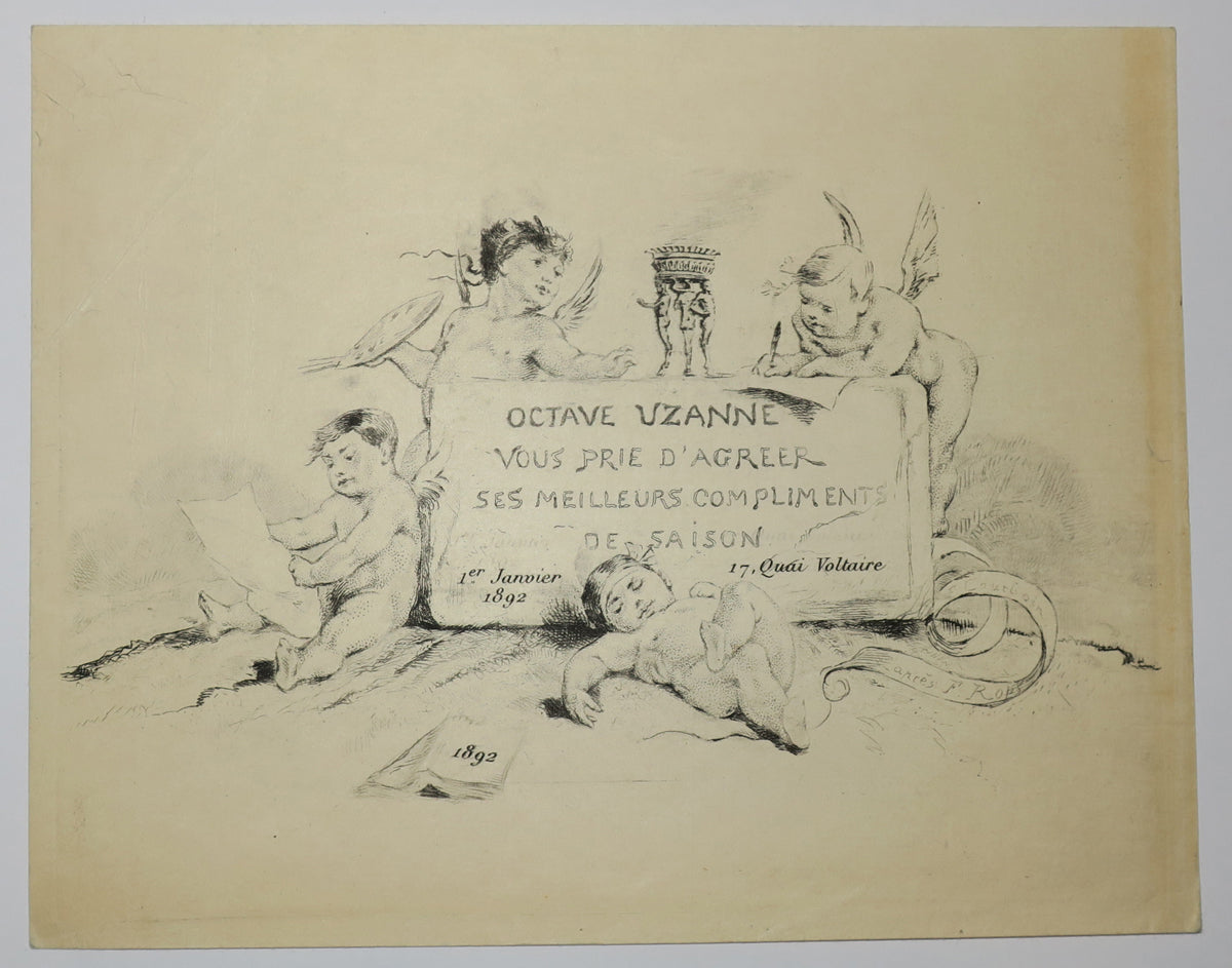 Octave Uzanne vous prie d'agréer ses meilleurs compliments de saison. 17 Quai Voltaire.