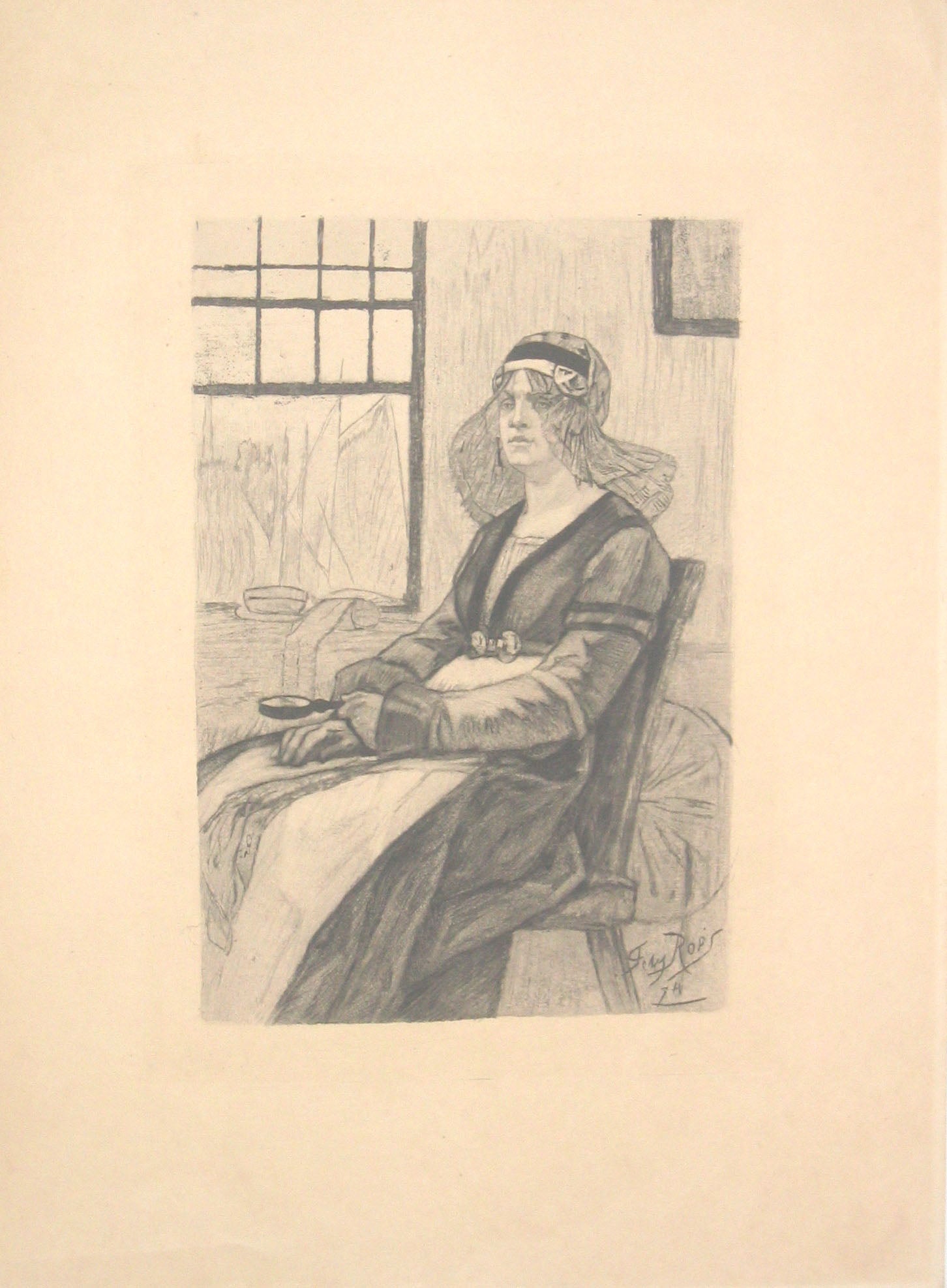 La Dentellière de profil.