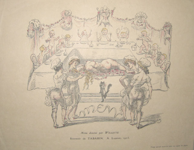 Menu dessiné par Willette. Souvenir de Tabarin. A.Lagrinie, 1905.