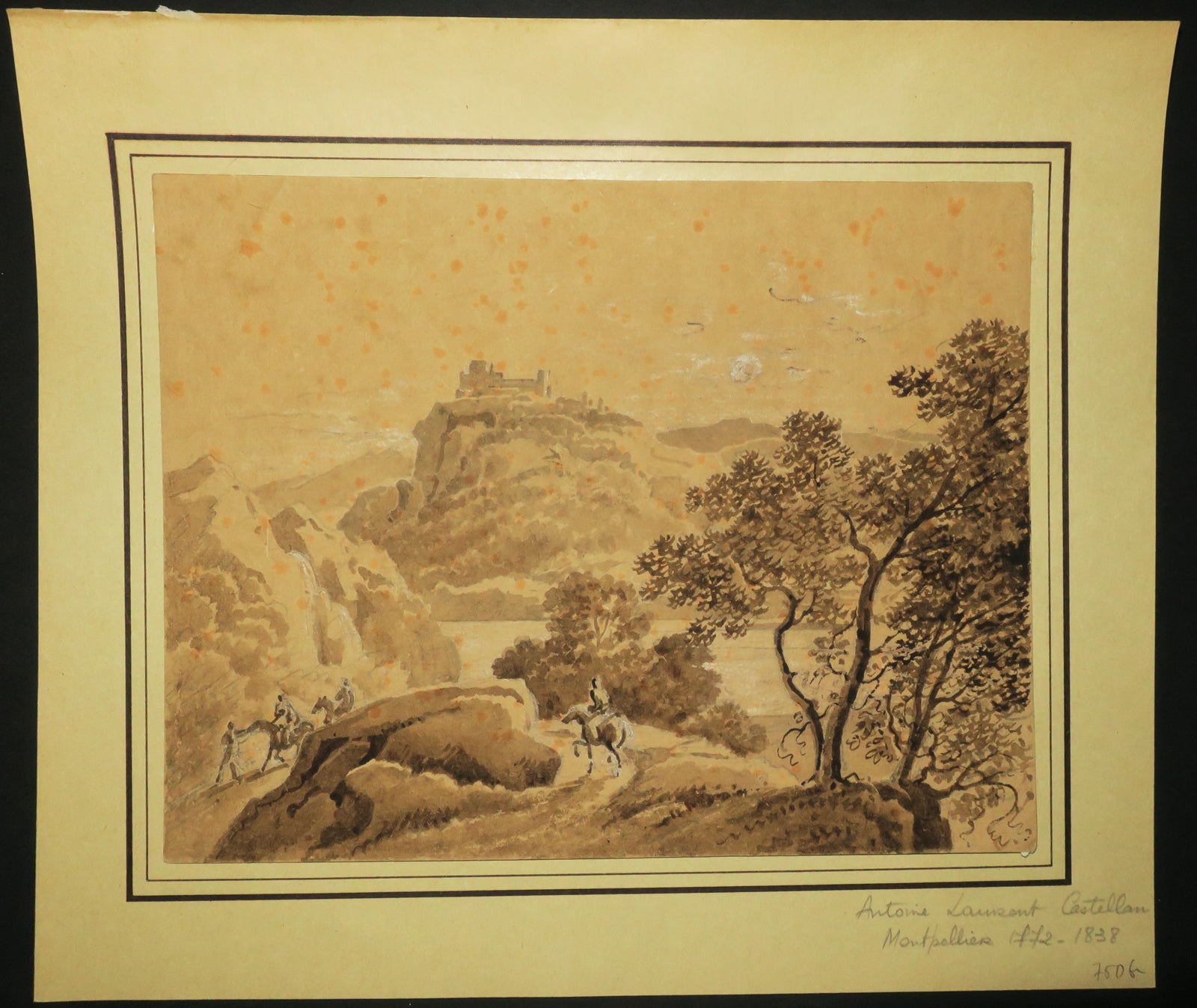 Paysage, Personnages à cheval et collines.