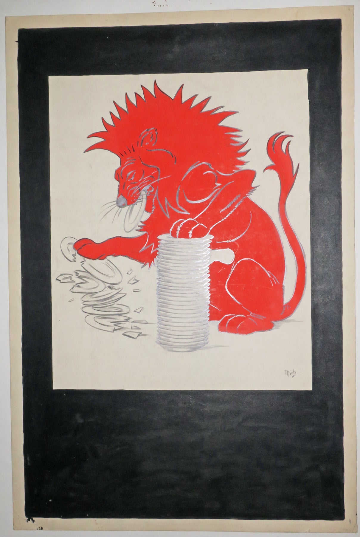 Lion à la vaisselle.