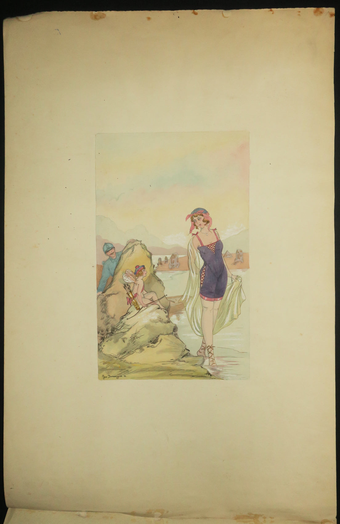 Baigneuse et Cupidon espionnés par un soldat.