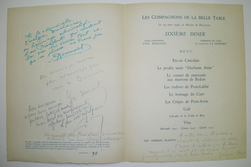 6ème Dîner des Compagnons de la Belle Table du 19 Mars 1948, au Moulin de Pont-Aven.