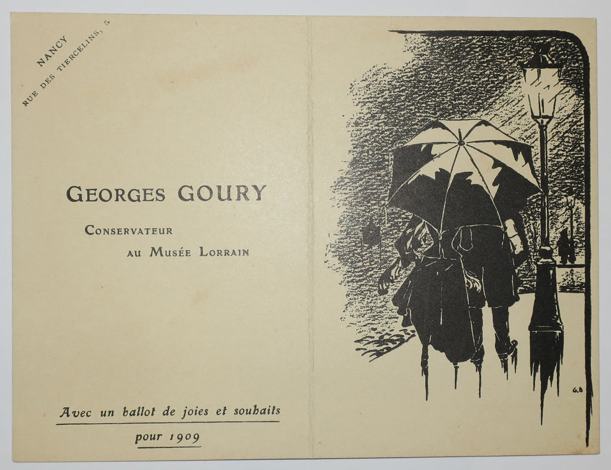 Georges Goury, Conservateur au Musée Lorrain, Avec un ballot de joies et souhaits pour 1909. Nancy, Rue des Tiercelins, 5.