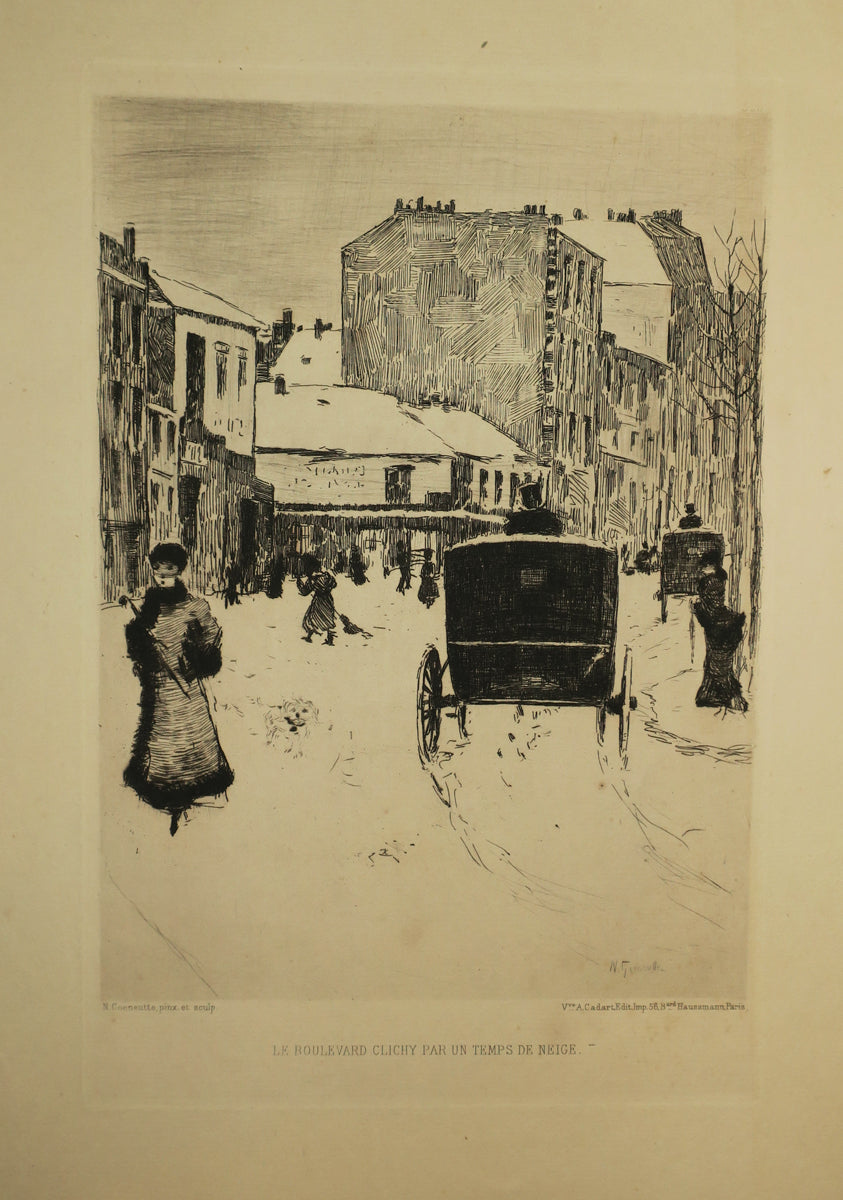 Le Boulevard de Clichy par un temps de neige.