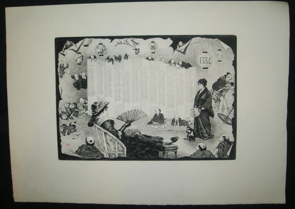 Calendrier de 1884: Fantaisie franco-japonaise.
