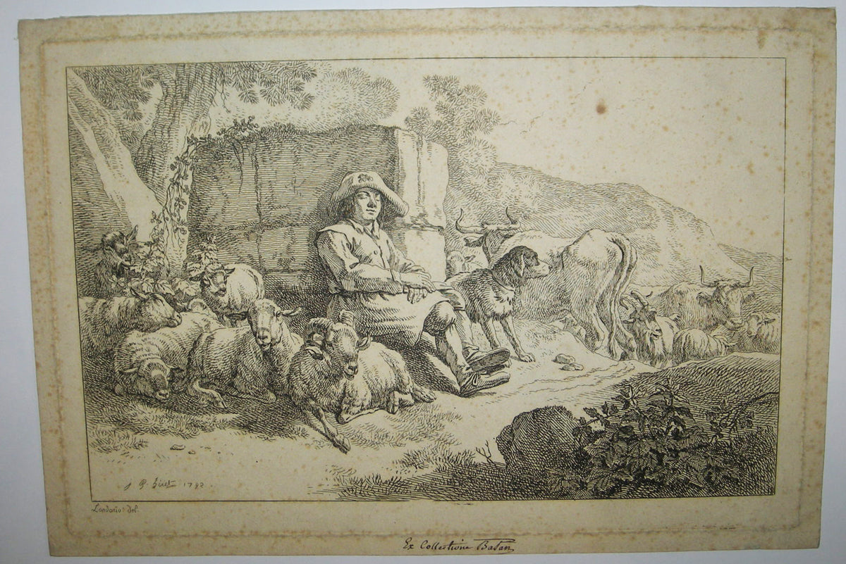 Berger se reposant auprès de son troupeau.