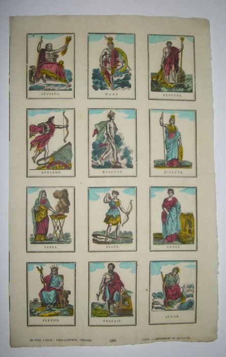 Douze personnages de la Mythologie: Jupiter, Mars, Neptune, Apollon, Mercure, Minerve, Vesta, Diane, Cérès, Pluton, Vulcain & Junon.
