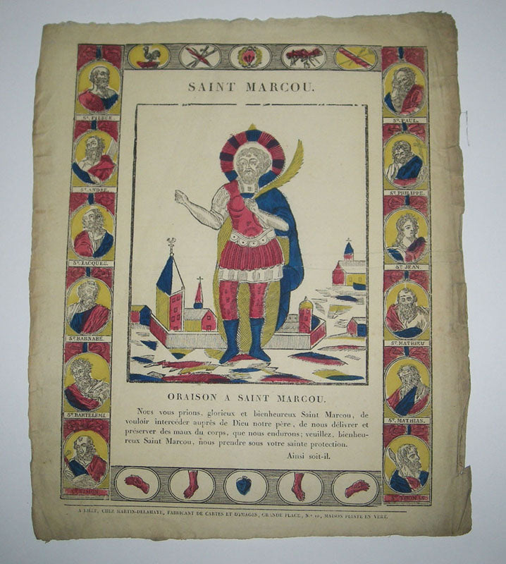 Saint Marcou. Oraison à Saint Marcou (Il a vécu au VIe siècle et fut le fondateur de l'abbaye de Nanteuil près de Coutances en Normandie. Il est connu comme guérisseur des écrouelles. Par extension, il est réputé pour guérir les furoncles et les abcès).