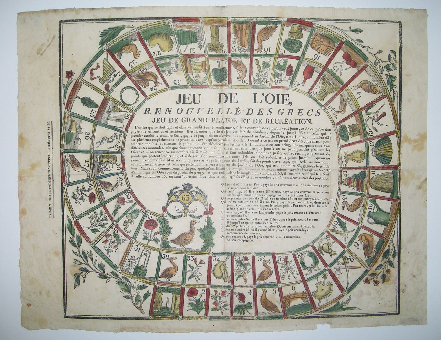Jeu de l'Oie, renouvellé des Grecs, Jeu de Grand Plaisir et de récréation.