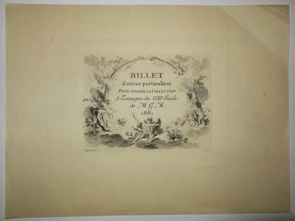 Billet d'Entrée particulière pour visiter la Collection d'Estampes du XVIIIème siècle de M.G.M (Mühlbacher).