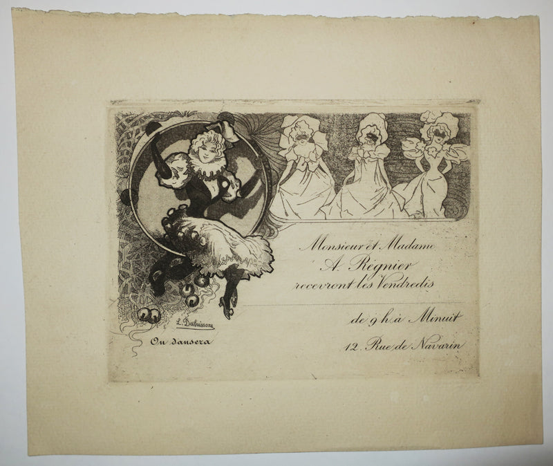 Monsieur et Madame A. Régnier recevront les Vendredis … de 9h à Minuit, 12 rue de Navarin.