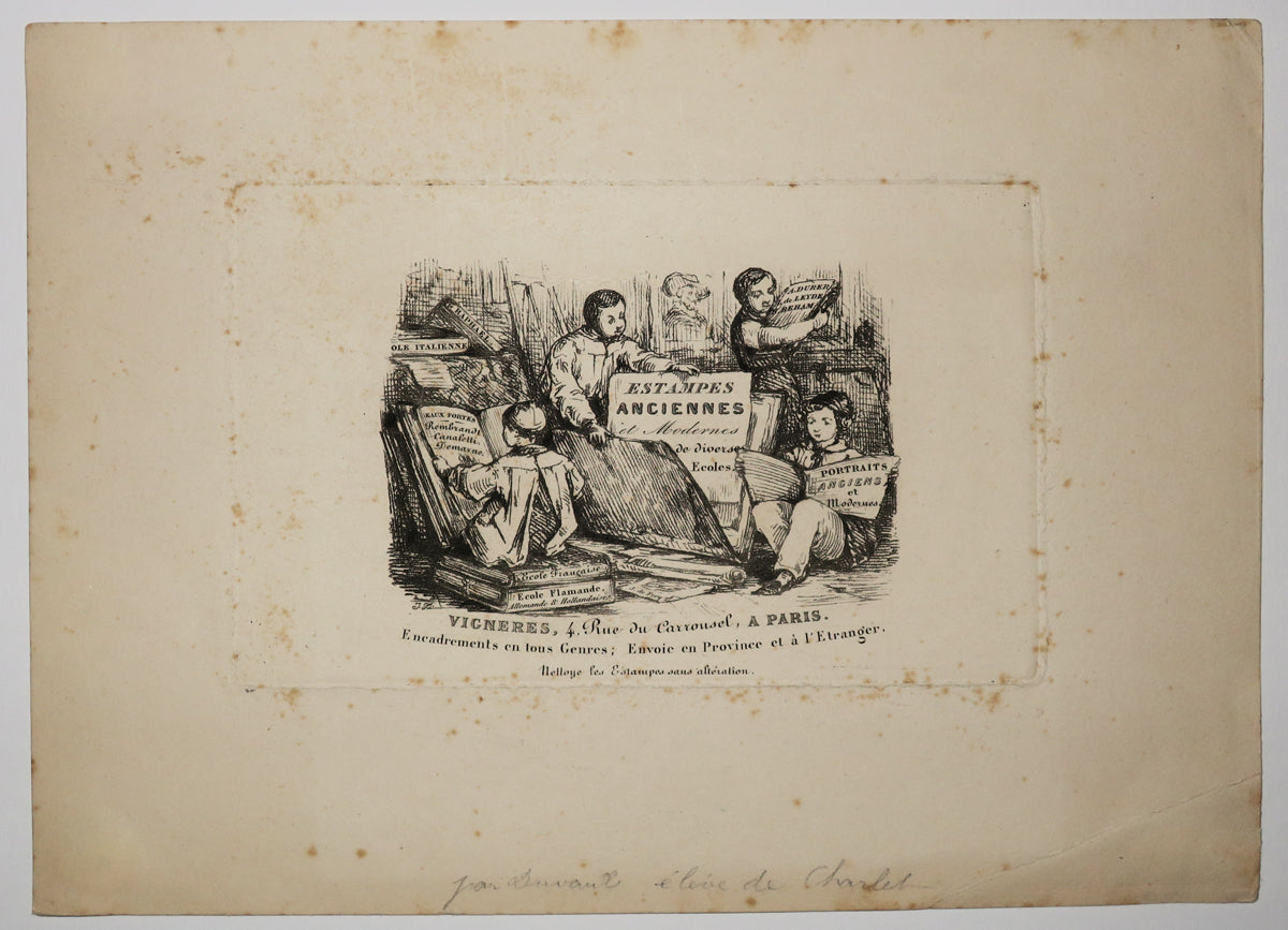 Carte adresse pour le marchand d'estampes Vignères