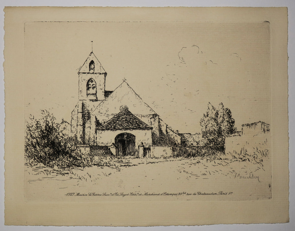 1927, Maurice Le Garrec Succ. D'Ed. Sagot Editeur et Marchand d'Estampes, 39 bis rue de Châteaudun, Paris 9ème. (Eglise de village).