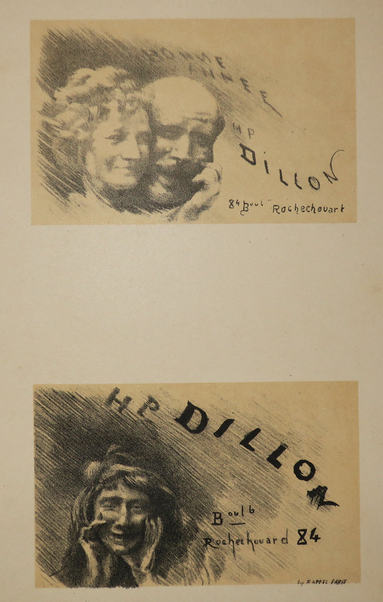 Carte adresse et Carte de voeux de Henri Patrice Dillon, 84 Boulevard Rochechouart, Paris.