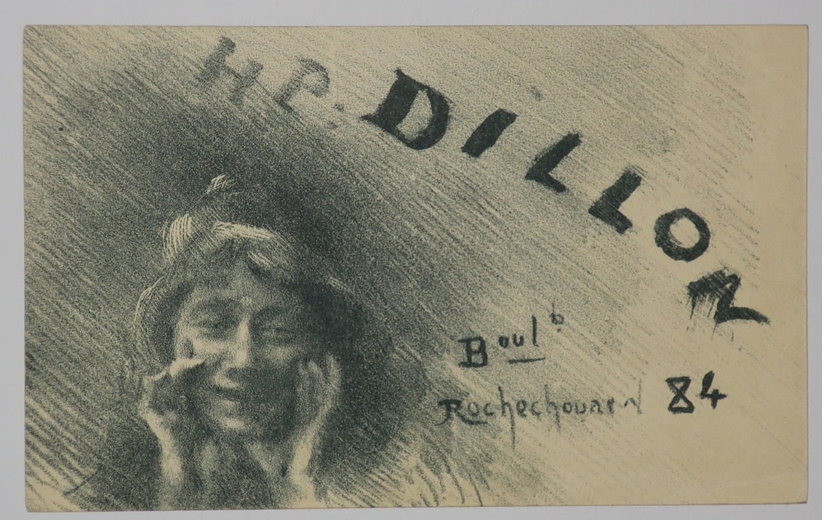 Carte adresse de Henri Patrice Dillon, 84 Boulevard Rochechouart, Paris. (Tête de jeune fille).