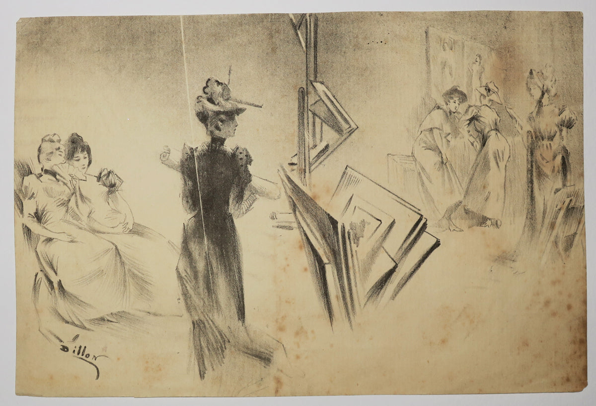 Carte adresse de l'artiste. (Elégantes dans une galerie d'estampes).
