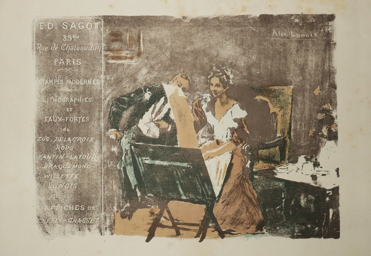 Carte adresse Ed. Sagot, 39 bis rue de Châteaudun, à Paris. (Les Amateurs d'estampes).