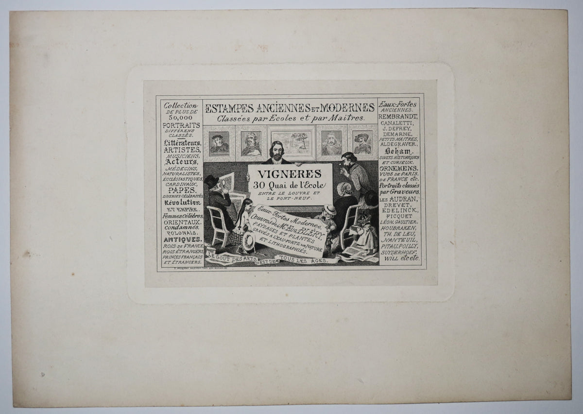 Carte adresse pour le marchand d'estampes Vignères