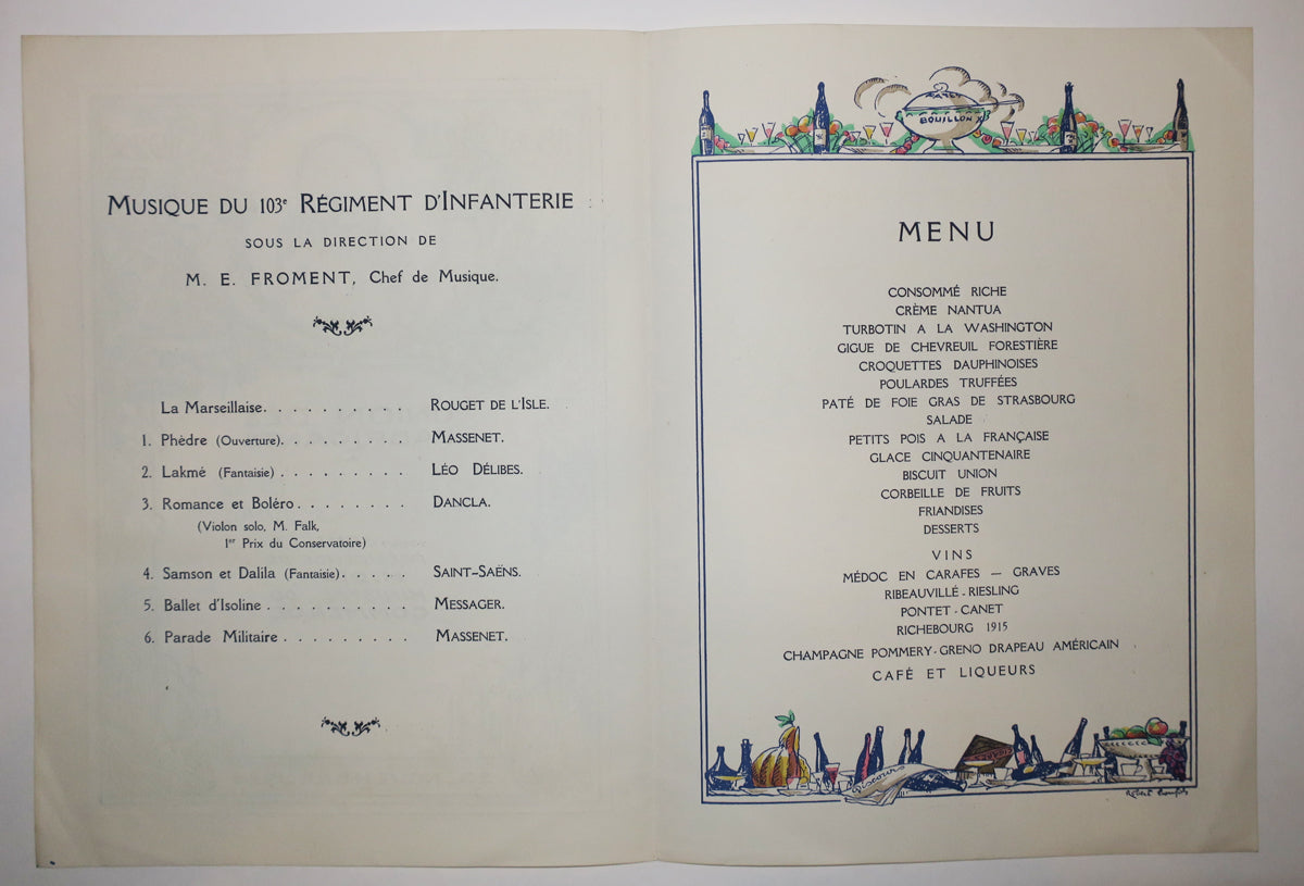 Menu du Dîner du Cinquantenaire de
