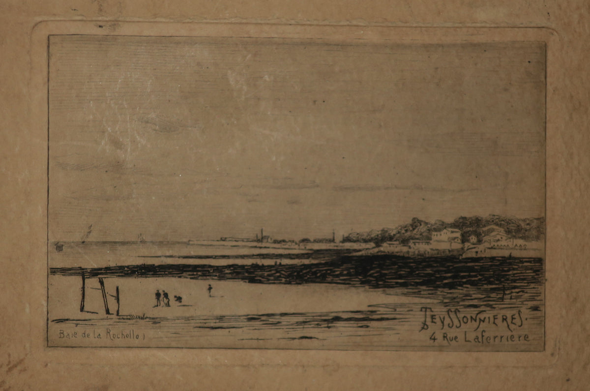 Carte adresse du Peintre-Graveur P. Teyssonnières, Cours des Fossés, 92, Bordeaux.