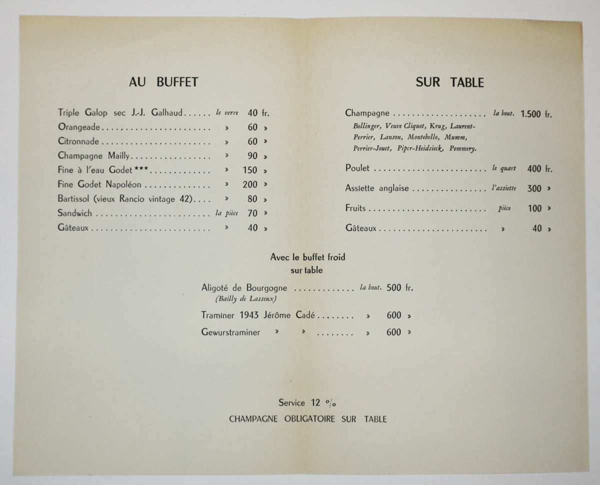 Menu pour le Bal des Arts, Fondation Salomon de Rotschild, le 25 juin