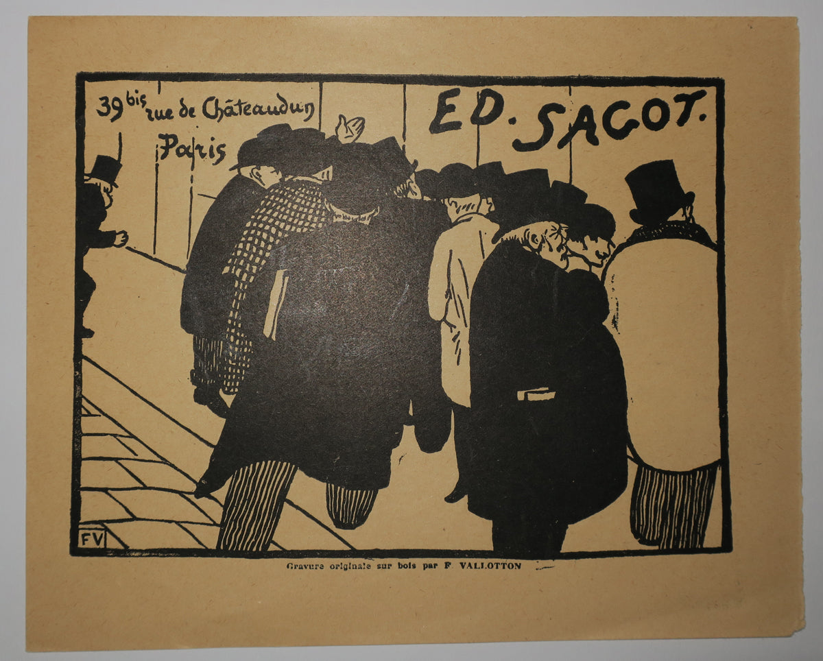 Carte adresse pour le marchand d'estampes Ed. Sagot, 39 bis rue de Châteaudun, à Paris. (Les Amateurs d'estampes).