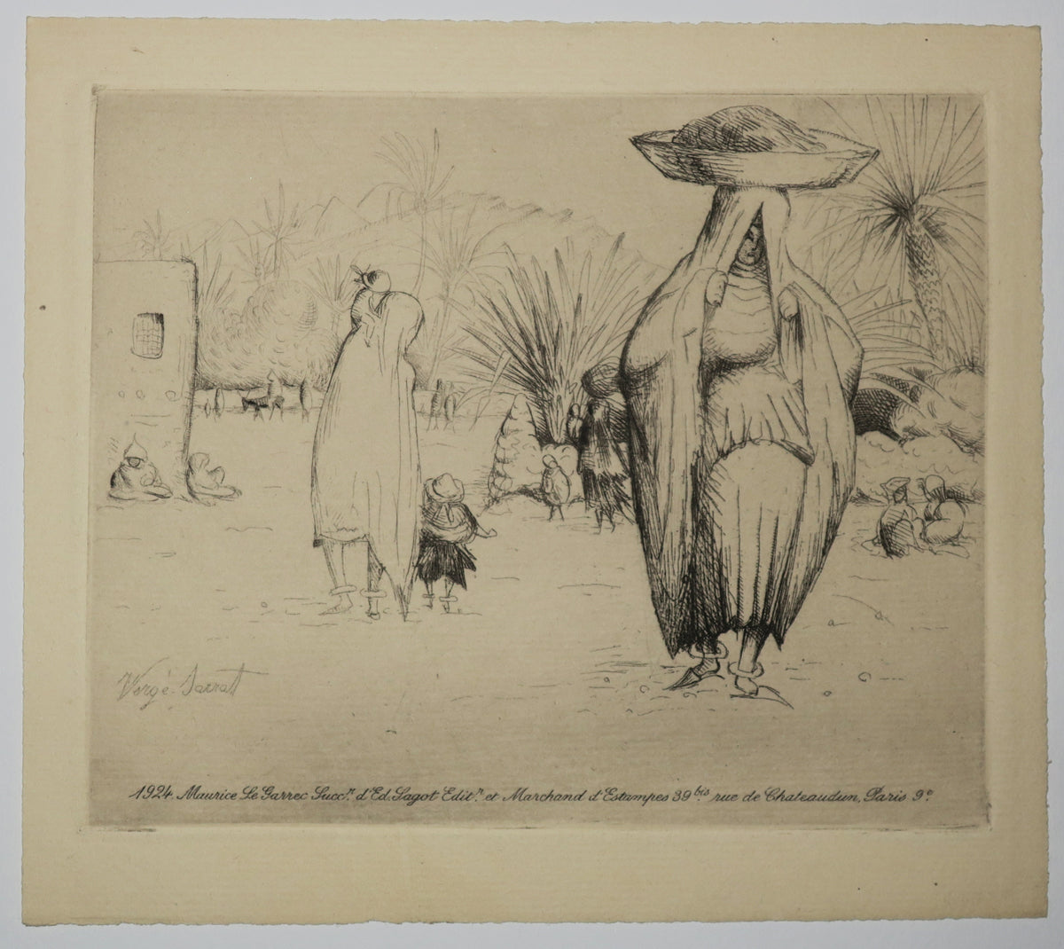 1924, Maurice Le Garrec Succ. D'Ed. Sagot Editeur et Marchand d'Estampes, 39 bis rue de Châteaudun, Paris 9ème. (Village oriental).