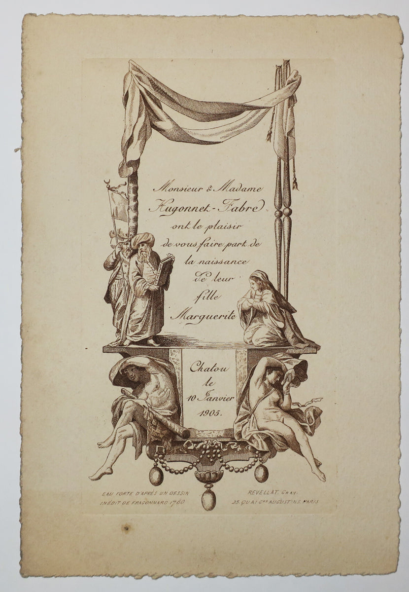 Monsieur et Madame Hugonnet-Fabre ont le plaisir de vous faire part de la naissance de leur fille Marguerite, Chatou le 10 janvier 1905.